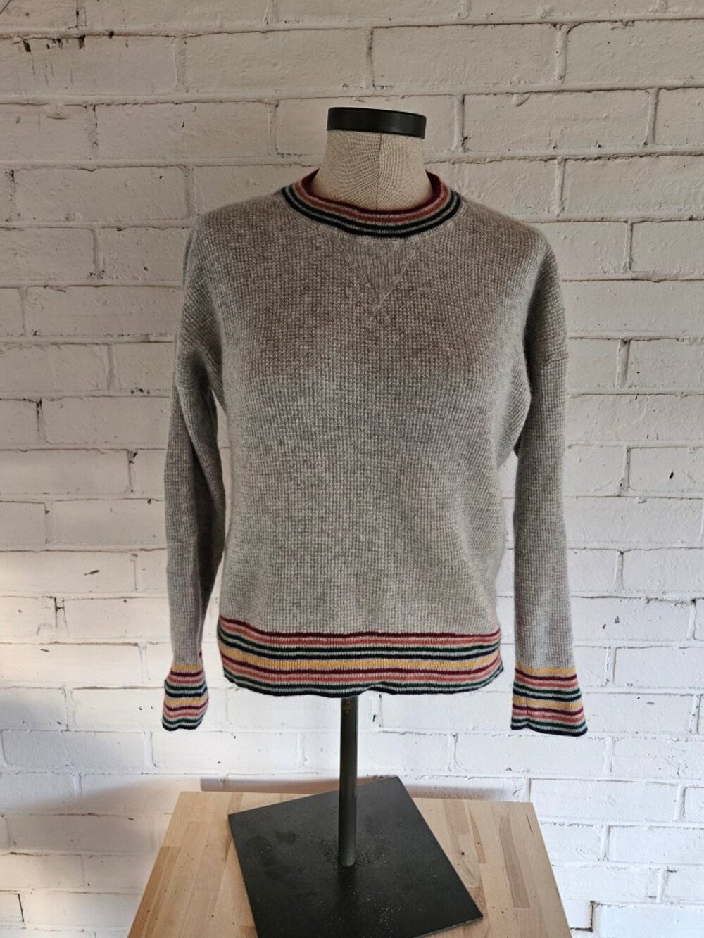 ✨ Madewell 100% Cashmere Varsity Striped Trim Crewneck Sweater ✨
